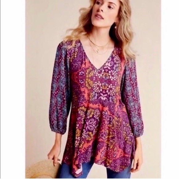 Anthropology Maeve Printed Top Sz 2X - Picture 3 of 6